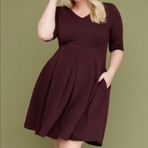 NWT Lane Bryant Pleated Fit & Flare Burgundy Wine Dress